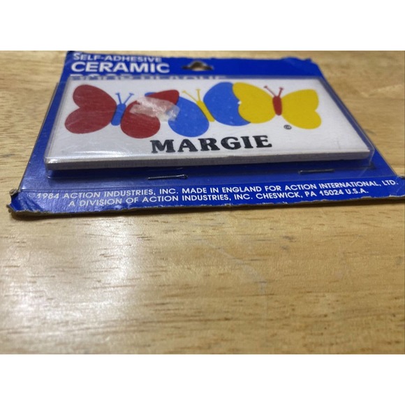 Vintage Retro Dead Stock MARGIE With Butterflies Ceramic Name Plaque Wall Sign - Picture 5 of 12